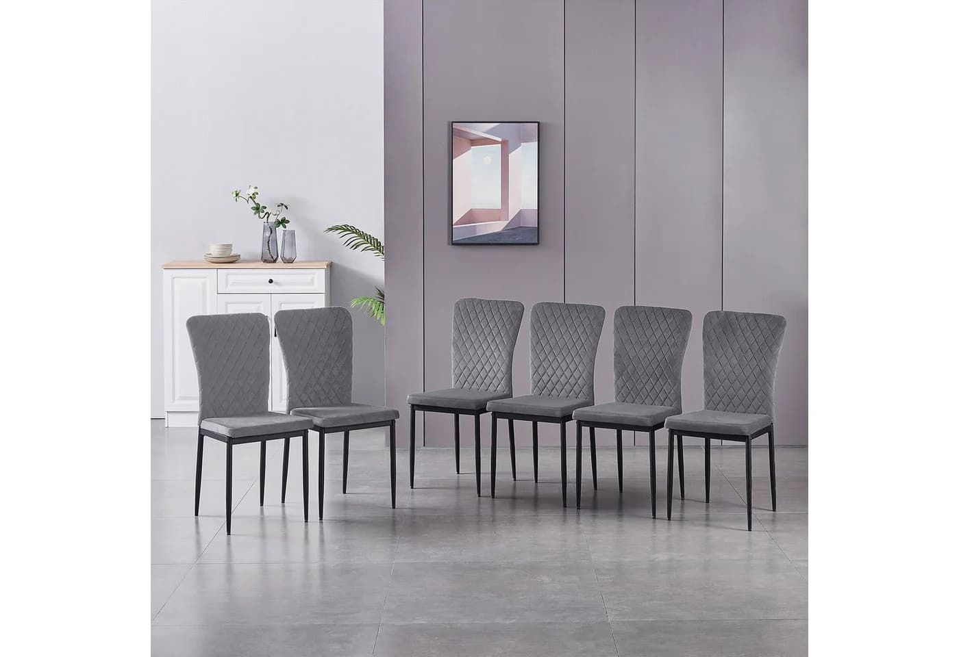 JYMTOM Esszimmerstuhl Samt Metallgestell 6er-Set Grau - Bild 2