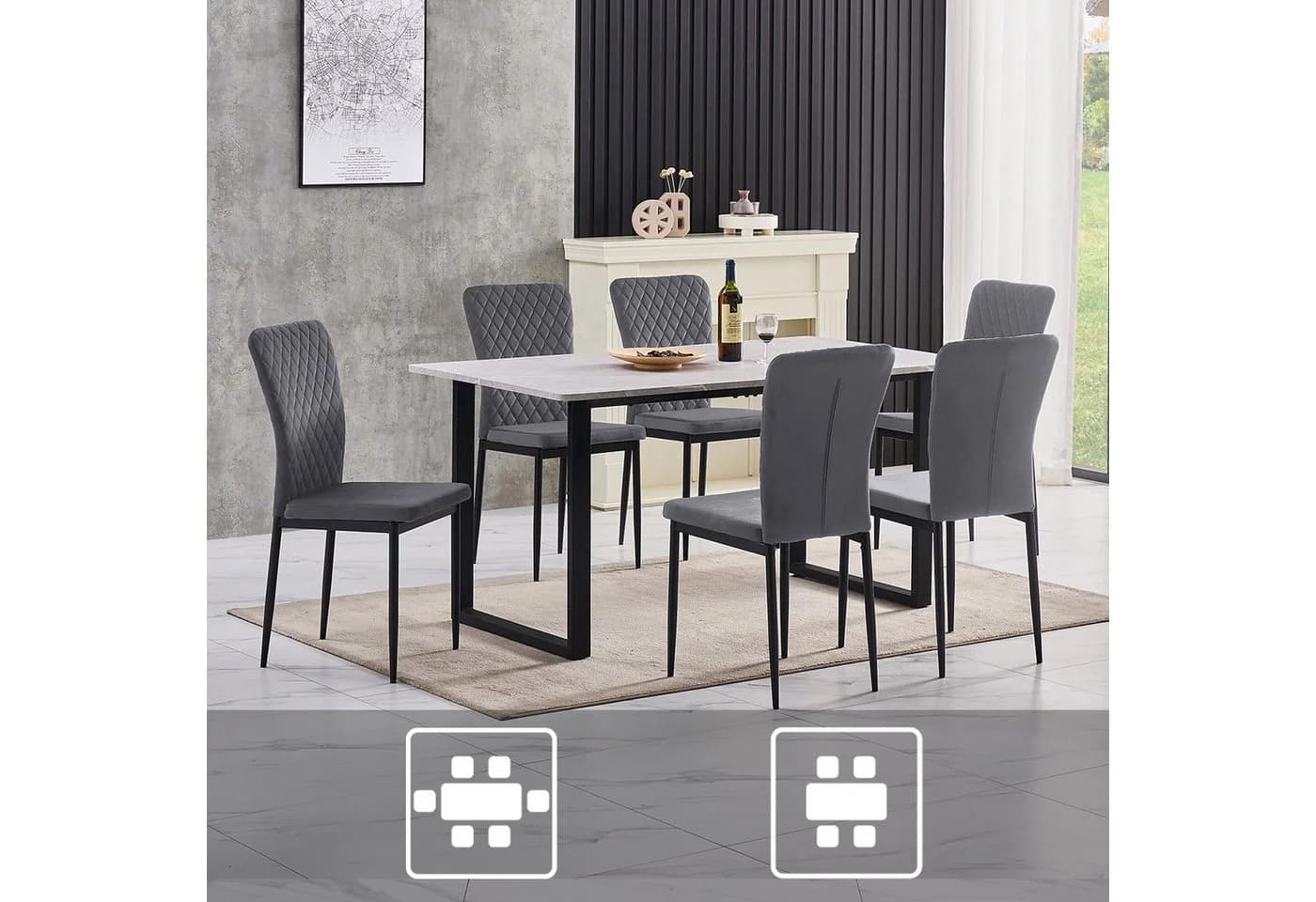 JYMTOM Esszimmerstuhl Samt Metallgestell 6er-Set Grau - Bild 3