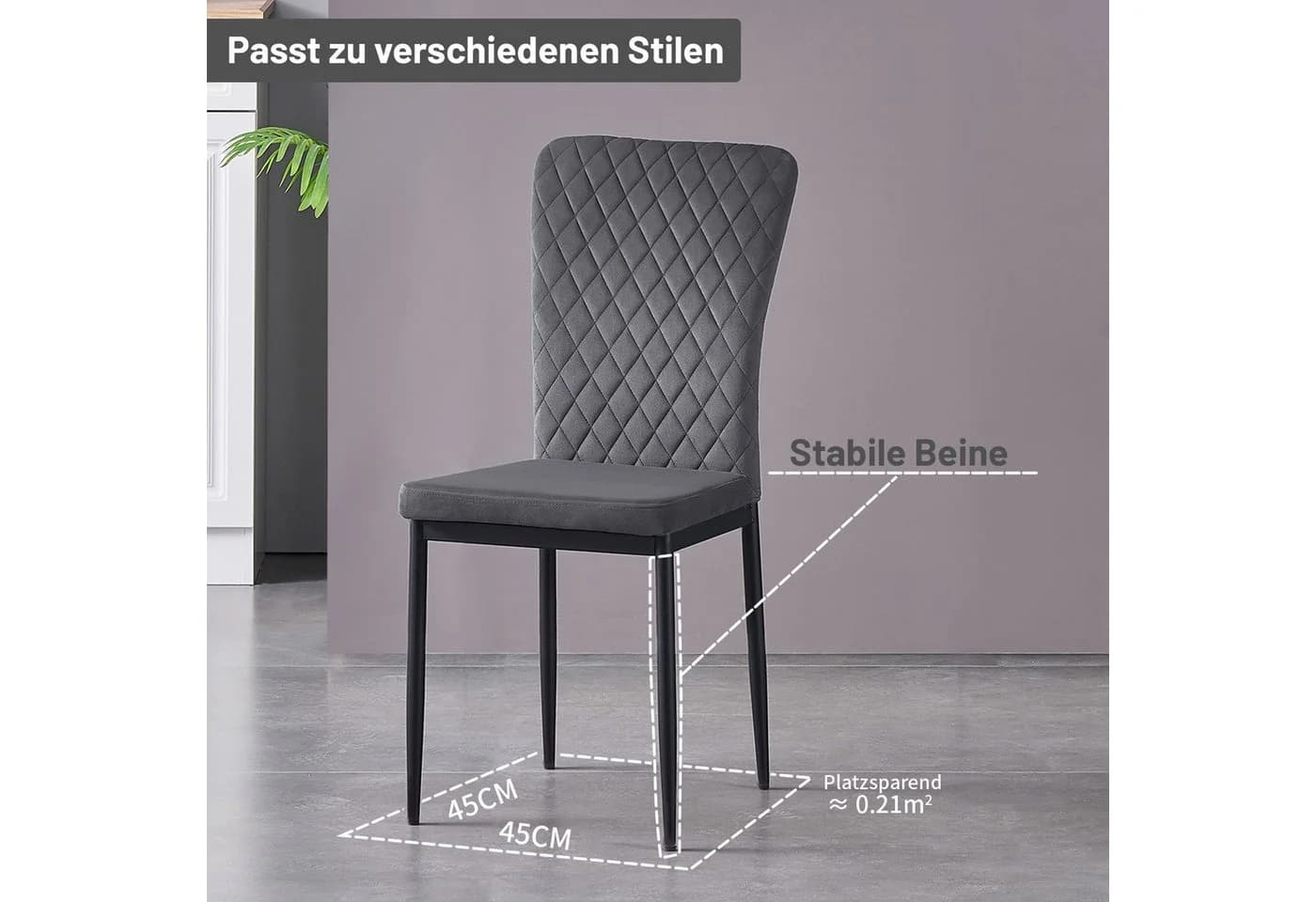 JYMTOM Esszimmerstuhl Samt Metallgestell 6er-Set Grau - Bild 4