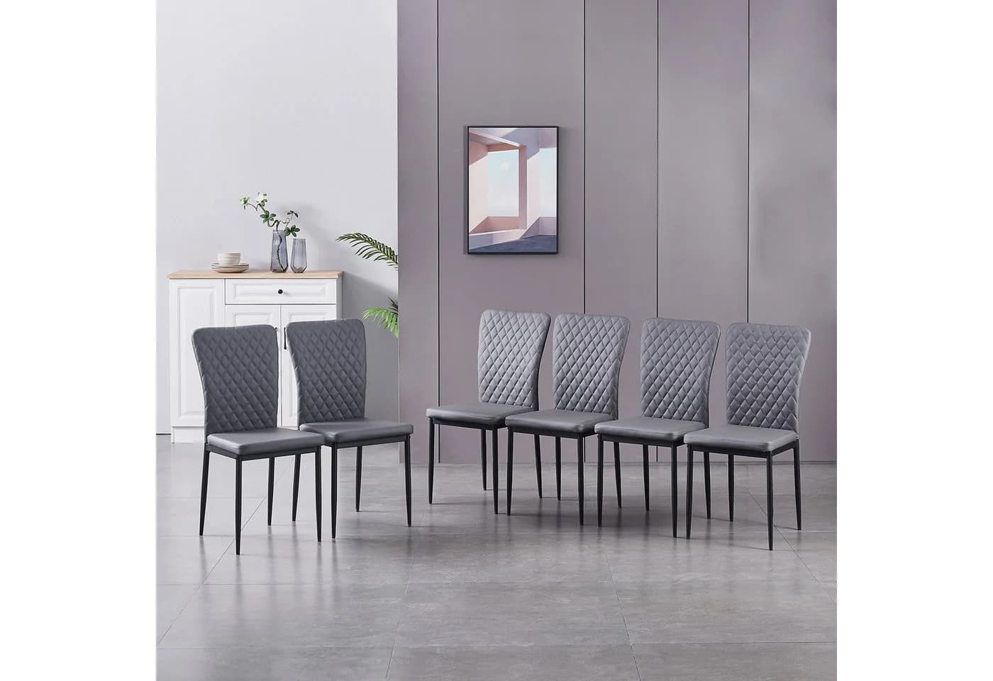 JYMTOM Esszimmerstuhl Kunstleder, hohe Lehne, Metallgestell, 6er-Set - Bild 2