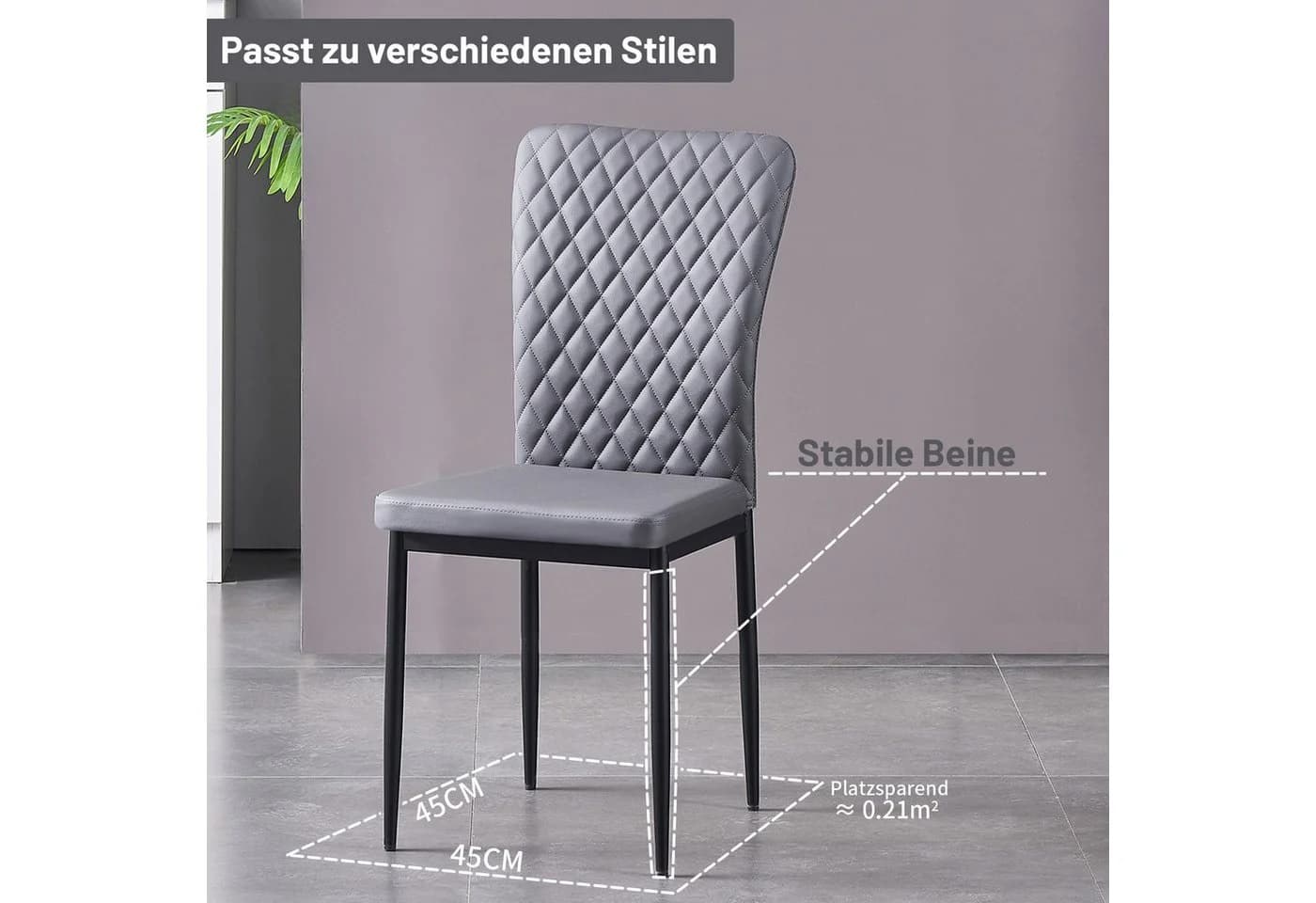 JYMTOM Esszimmerstuhl Kunstleder, hohe Lehne, Metallgestell, 6er-Set - Bild 4