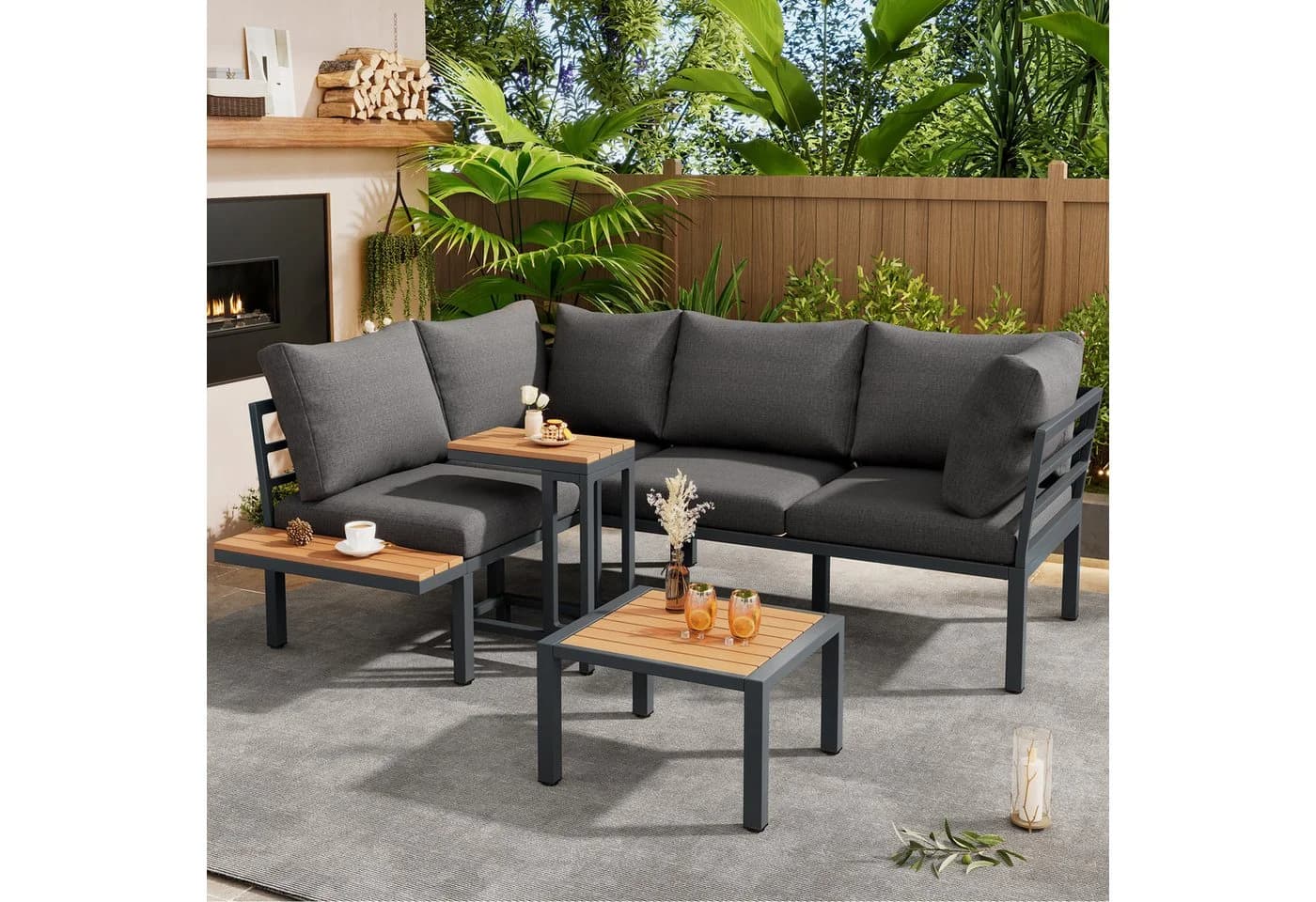 Ulife Gartenlounge-Set 4-teilig Modern Grau Stahl - Bild 2