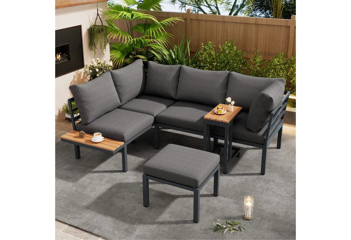 Ulife Gartenlounge-Set 4-teilig Modern Grau Stahl - Bild 5