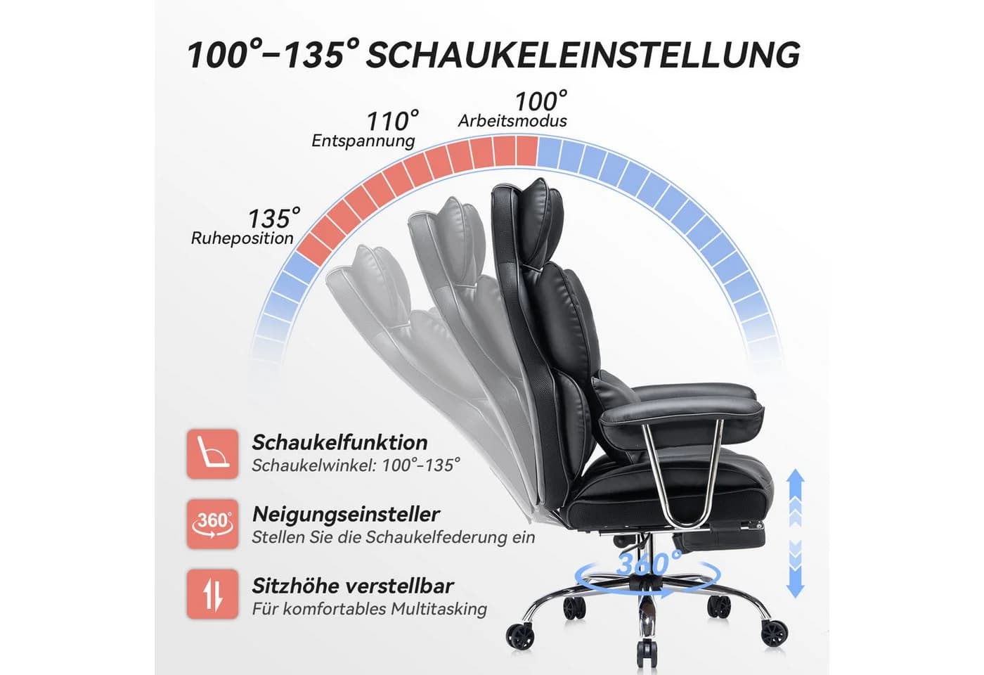 EFOMAO Chefsessel Ergonomischer Executive Bürodrehstuhl PU-Kunstleder Schwarz