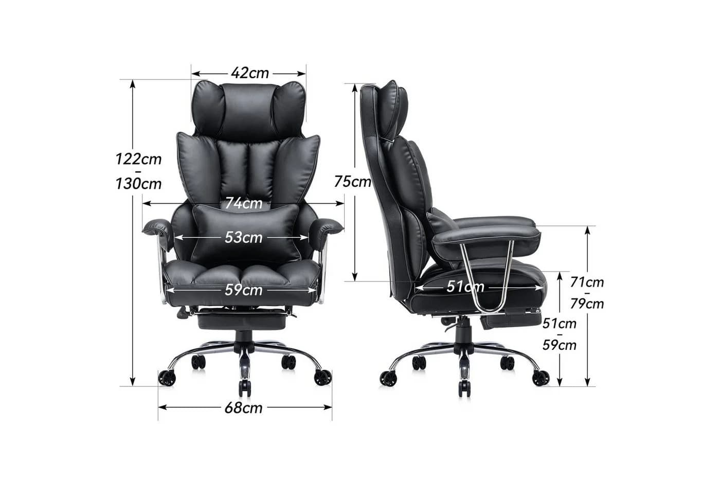 EFOMAO Chefsessel Ergonomischer Executive Bürodrehstuhl PU-Kunstleder Schwarz - Bild 3