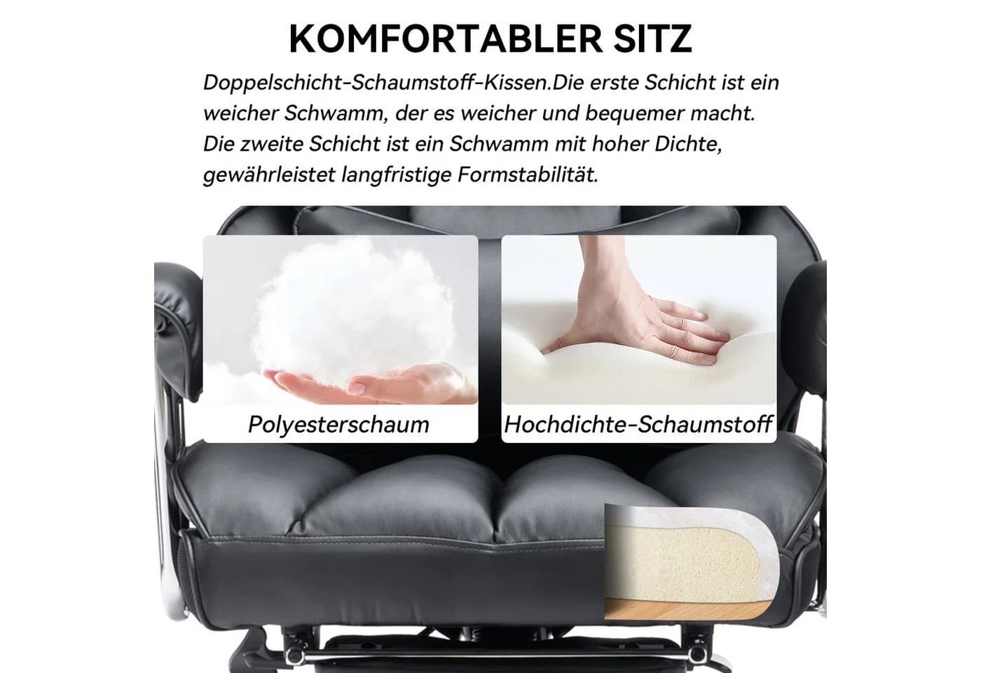EFOMAO Chefsessel Ergonomischer Executive Bürodrehstuhl PU-Kunstleder Schwarz - Bild 5