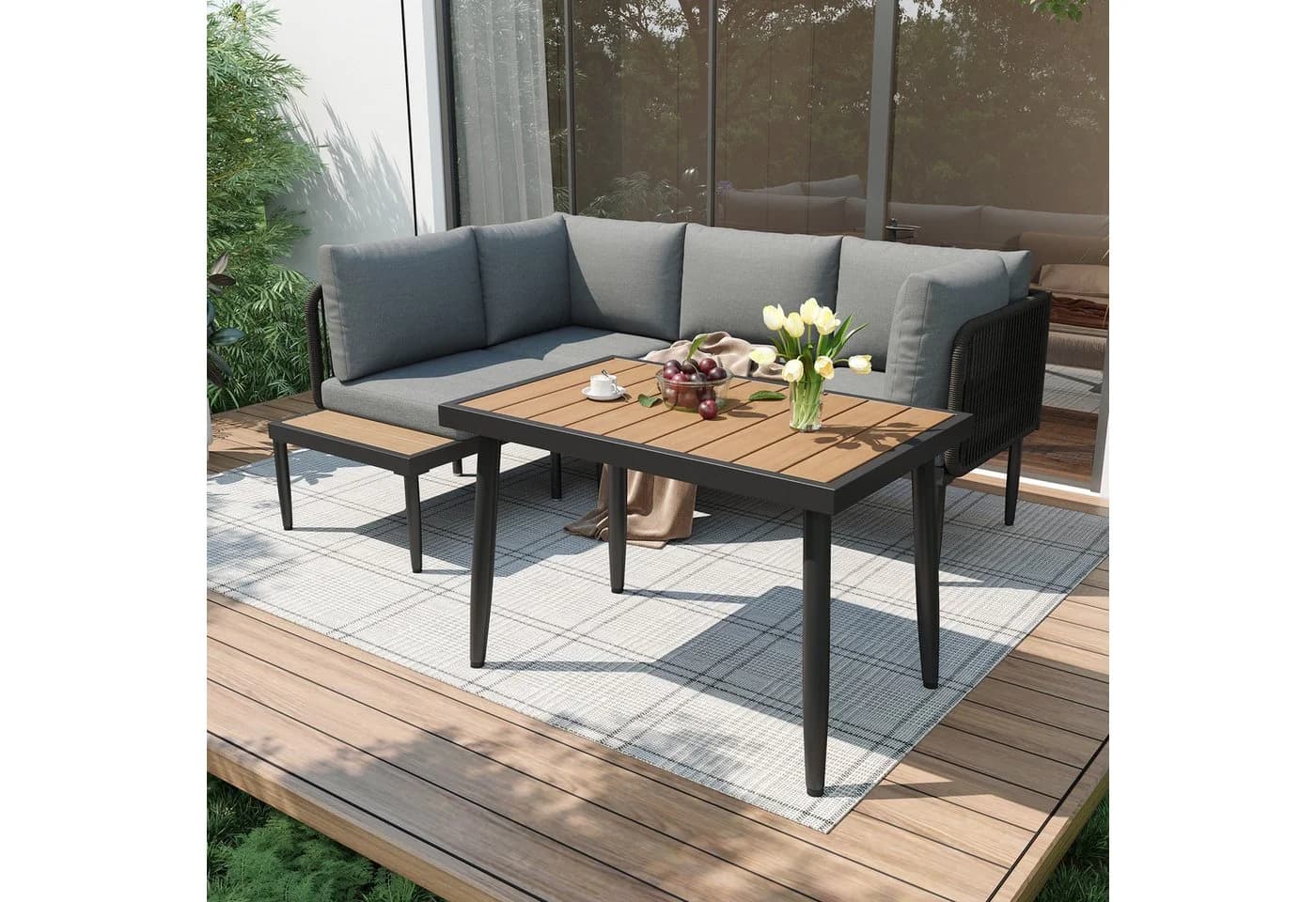 Ulife Gartenlounge-Set 3-tlg. Grau mit Ecksofa und Couchtisch - Bild 5