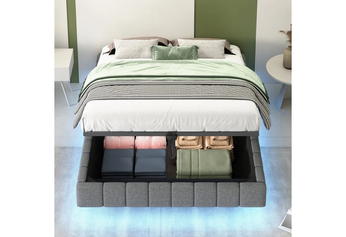 Ulife Polsterbett 140x200 Grau Beige mit LED und Stauraum - Bild 2