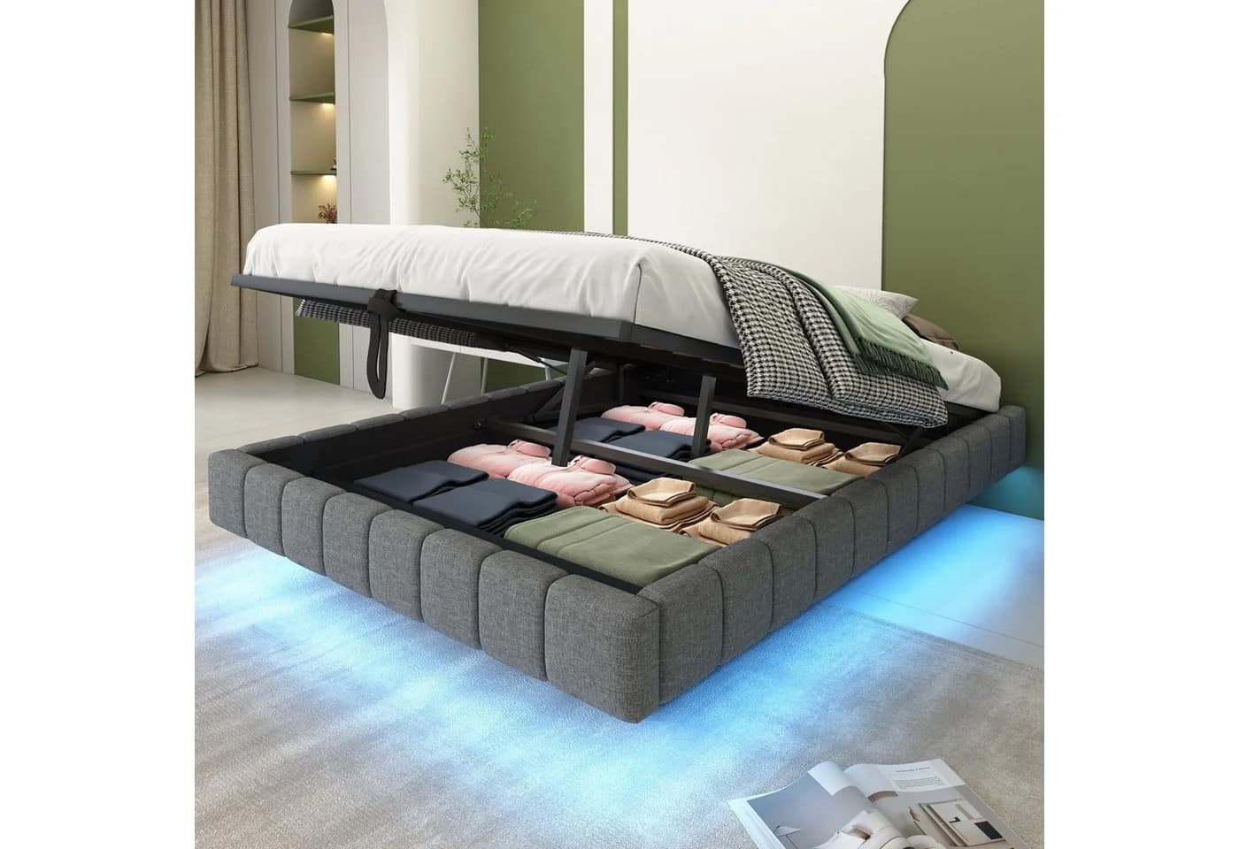 Ulife Polsterbett 140x200 Grau Beige mit LED und Stauraum - Bild 5