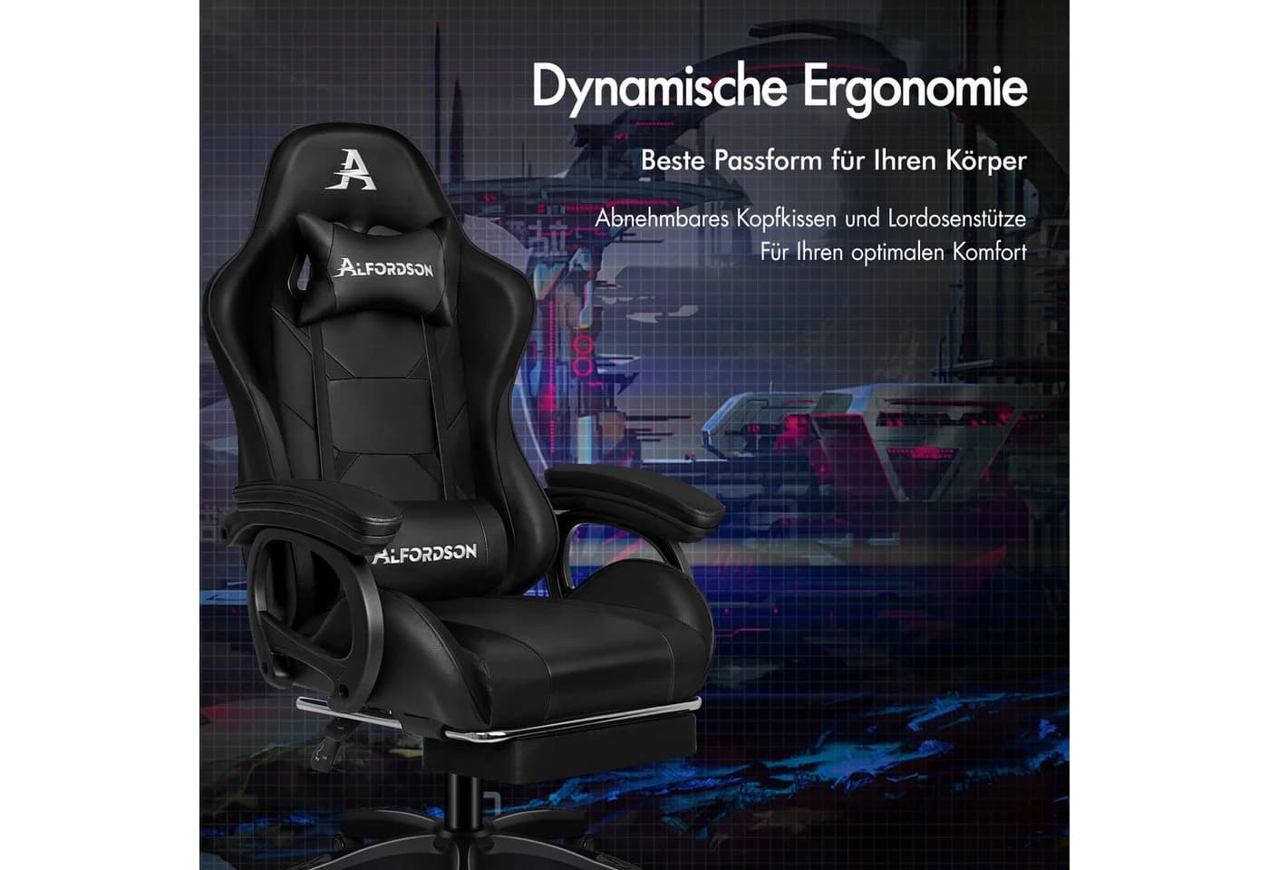 Gaming-Stuhl mit Massagefunktion und ergonomischem Design