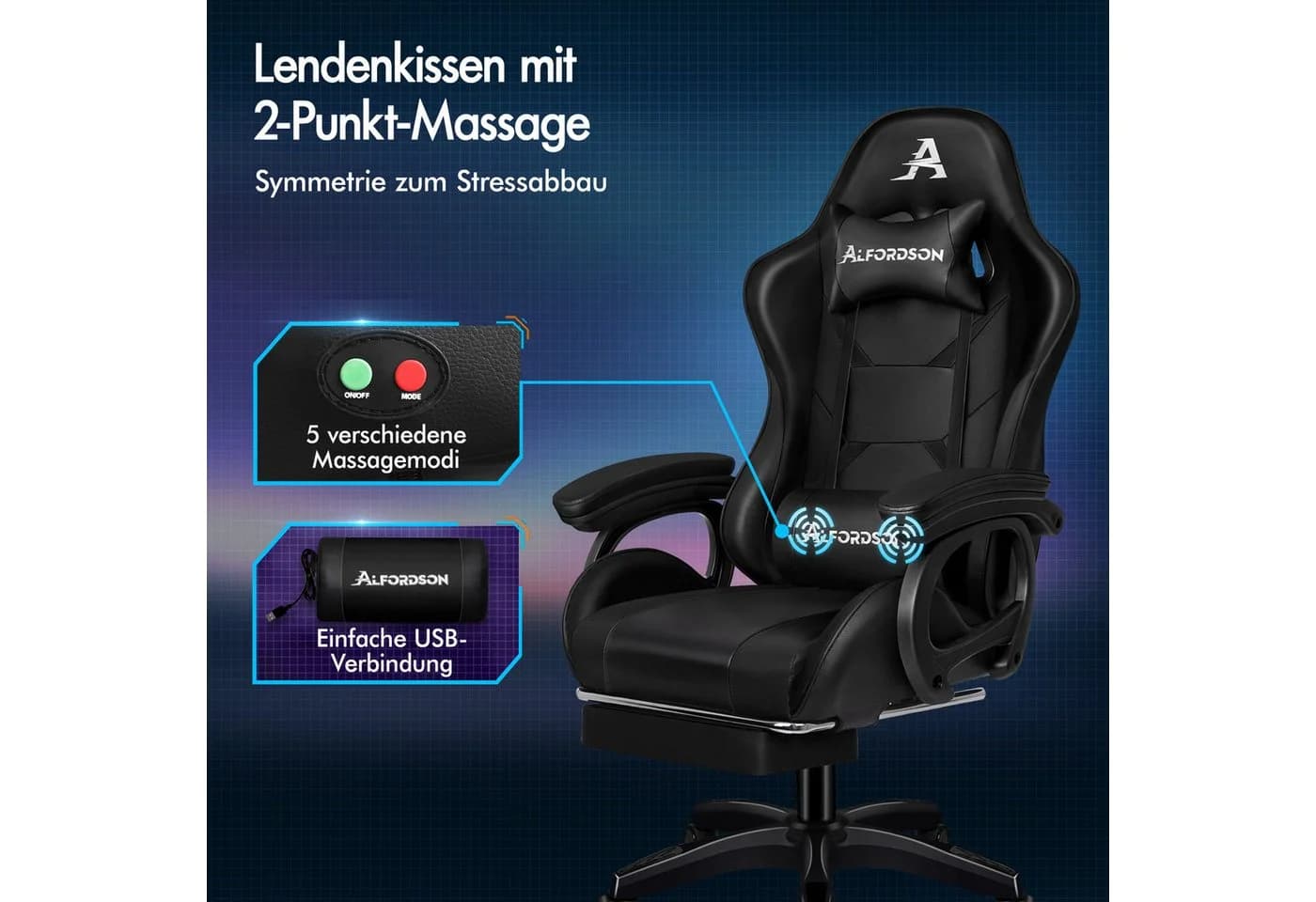 Gaming-Stuhl mit Massagefunktion und ergonomischem Design - Bild 4