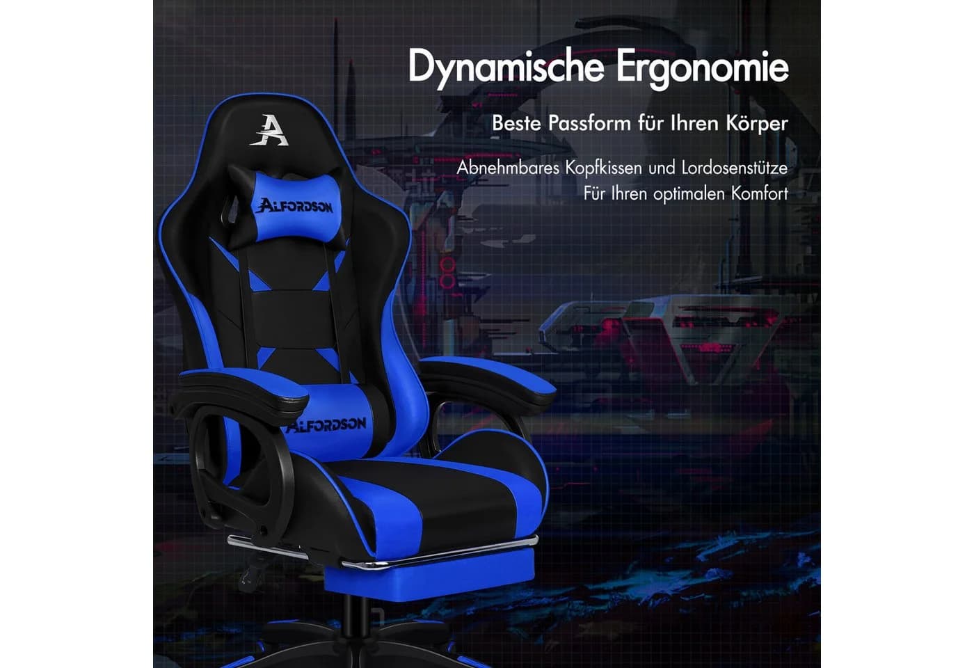 ALFORDSON Gaming-Stuhl mit Massage PU-Leder Blau/Schwarz