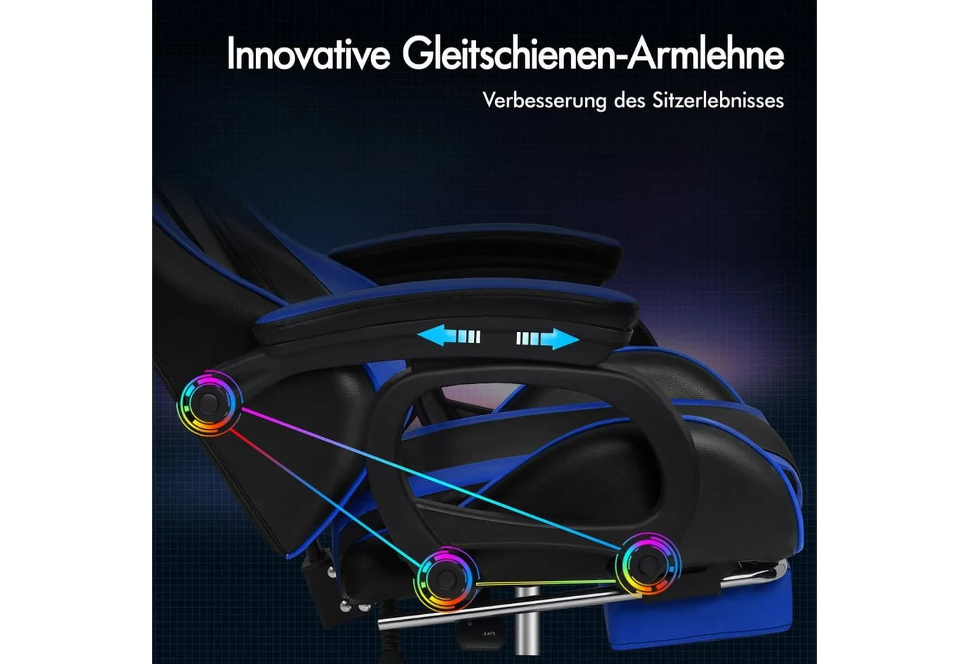 ALFORDSON Gaming-Stuhl mit Massage PU-Leder Blau/Schwarz - Bild 3