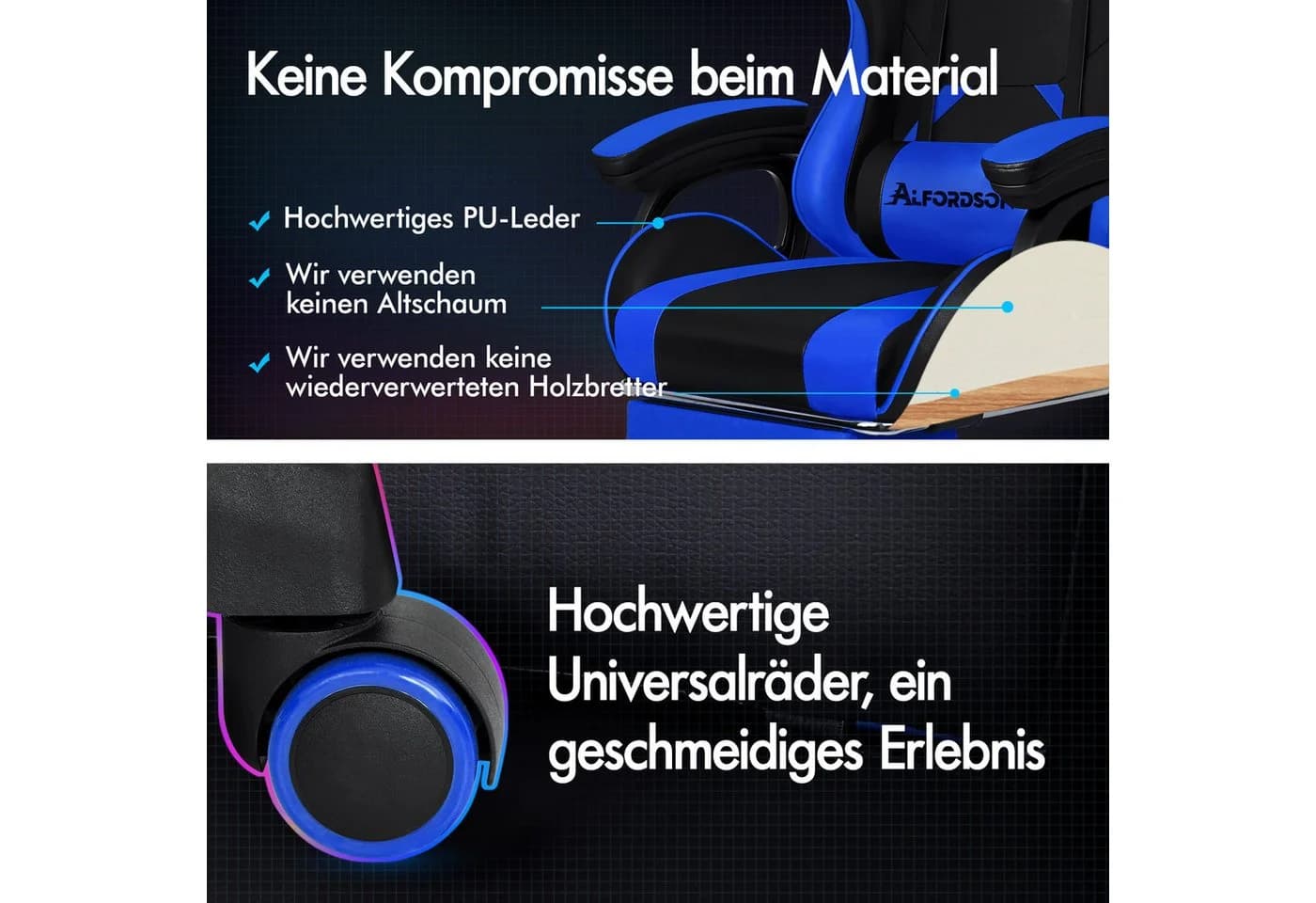 ALFORDSON Gaming-Stuhl mit Massage PU-Leder Blau/Schwarz - Bild 5