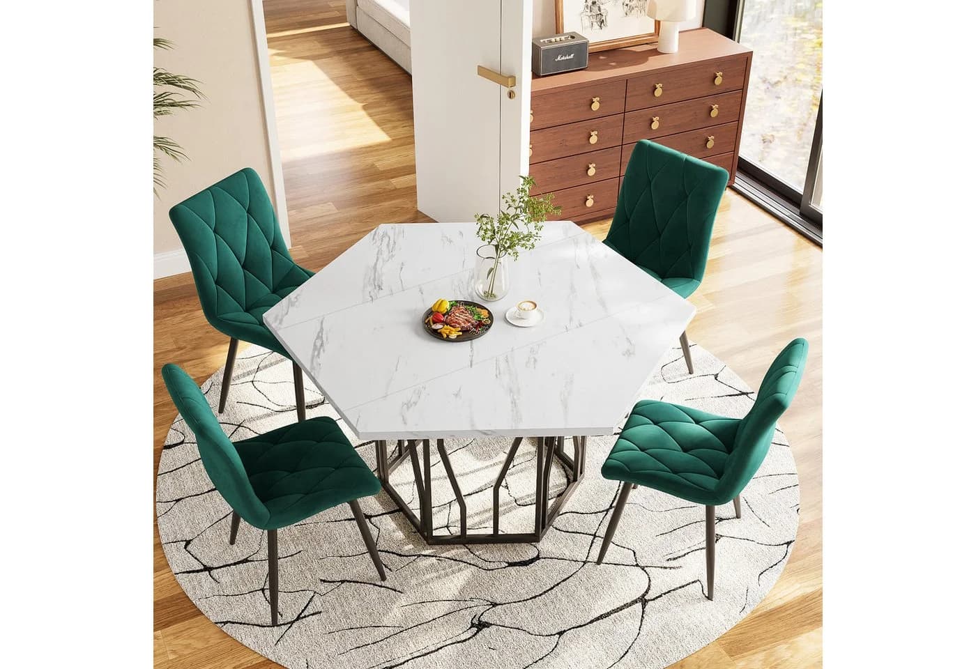 IDEASY Esstisch Marmorfurnier Schwarz 115,5 x 100 cm - Bild 2