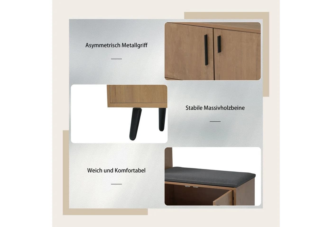 SeedWave Schuhschrank mit Sitzbank Braun Leinen - Bild 4
