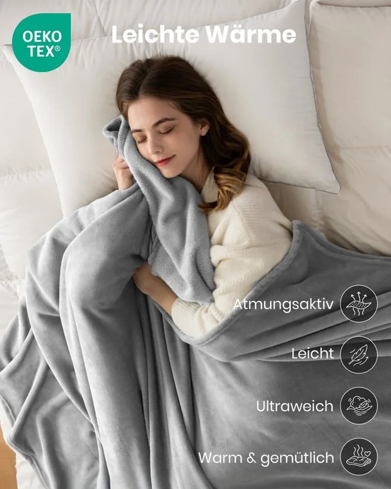 Good Nite Kuscheldecke Grau Flanell Weich Warm Maschinenwaschbar
