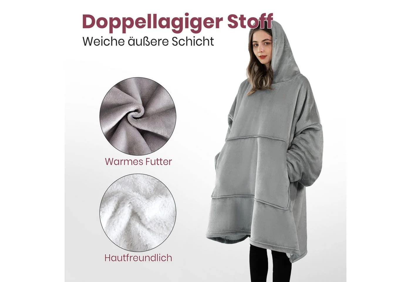 Good Nite Tragbare Decke mit Ärmeln Sherpa Grau - Bild 3