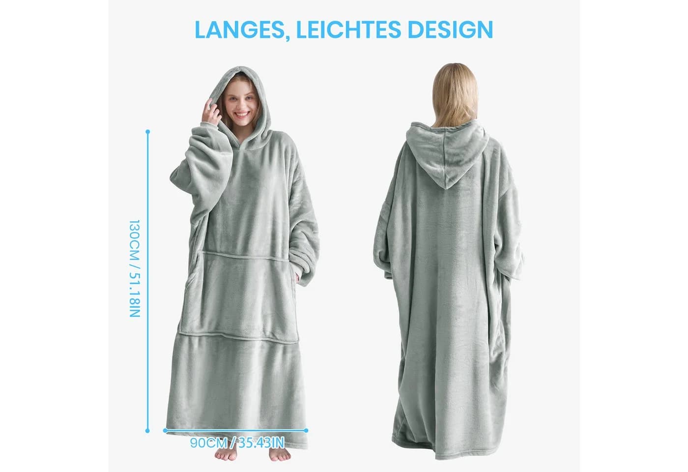 Good Nite Hoodie Decke Damen Flanell Kuscheldecke mit Ärmeln Hellgrau