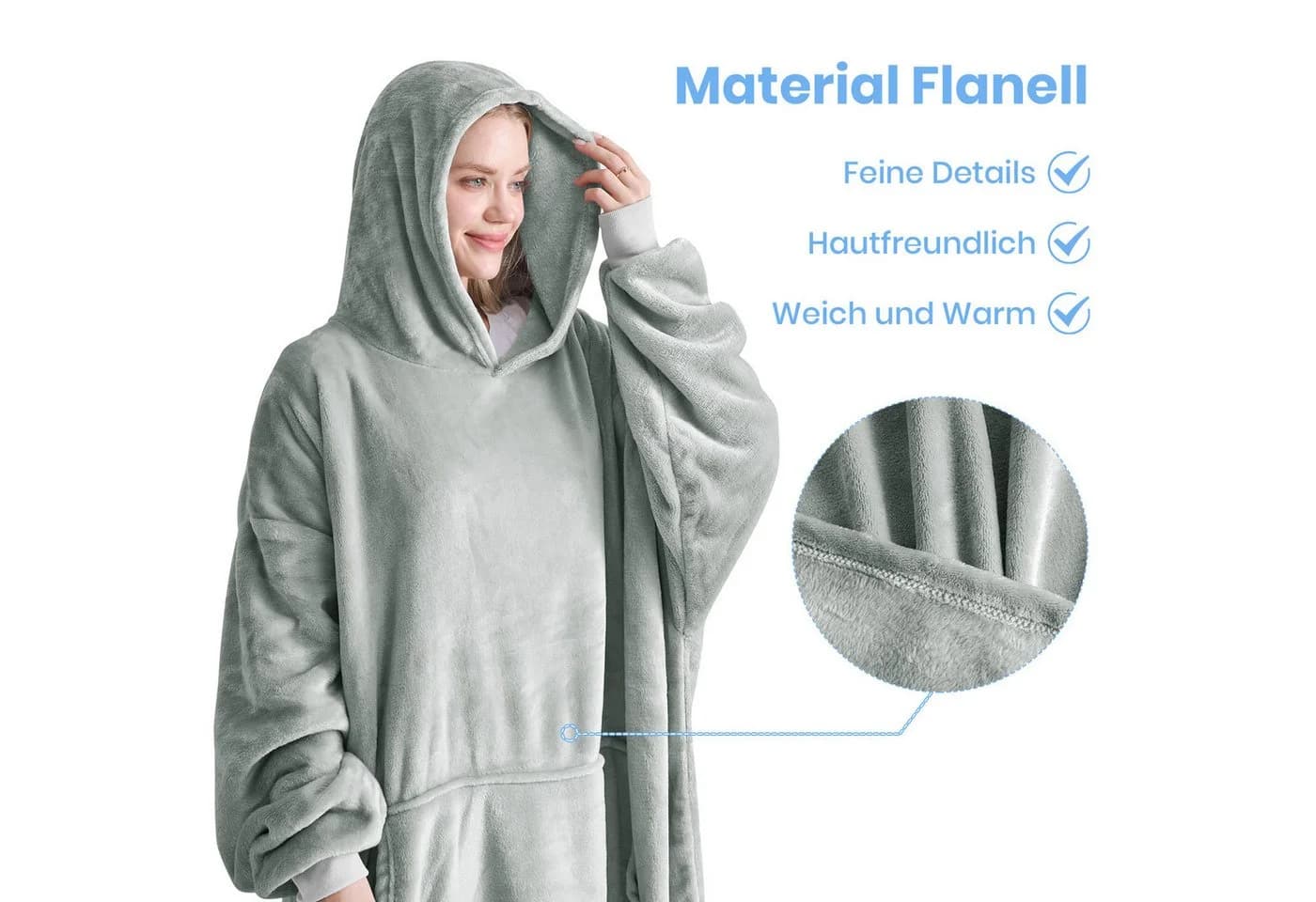 Oversize Kuscheldecke mit Ärmeln aus Flanell und Sherpa Fleece