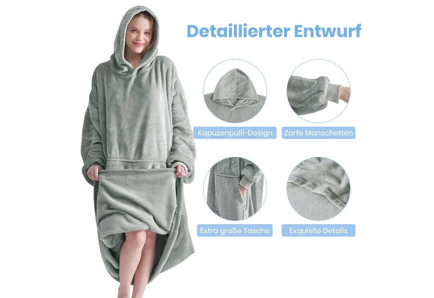 Oversize Kuscheldecke mit Ärmeln aus Flanell und Sherpa Fleece - Bild 3
