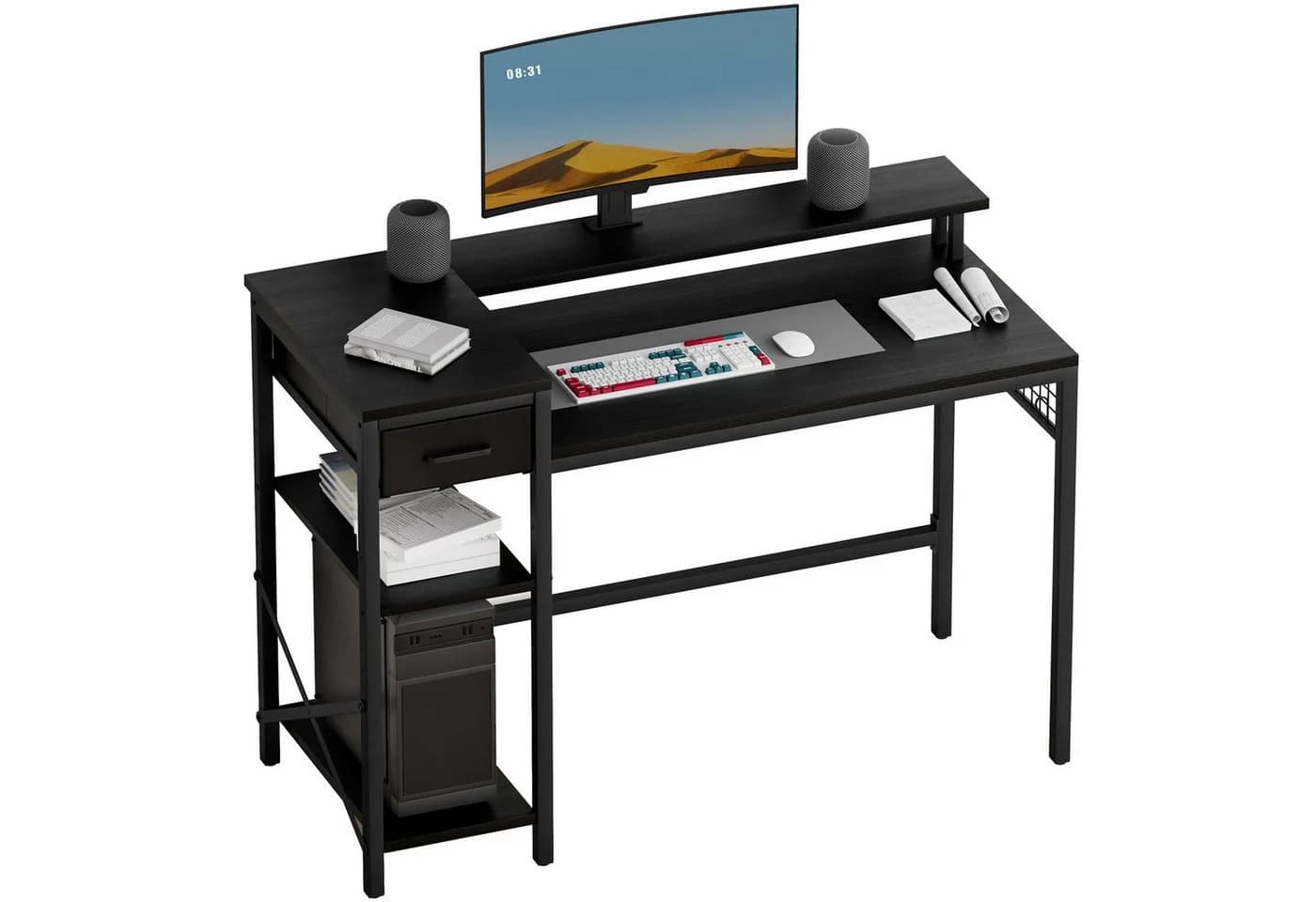 Oak&Tea Schreibtisch mit Monitorständer & Stauraum Braun/Schwarz - Bild 2