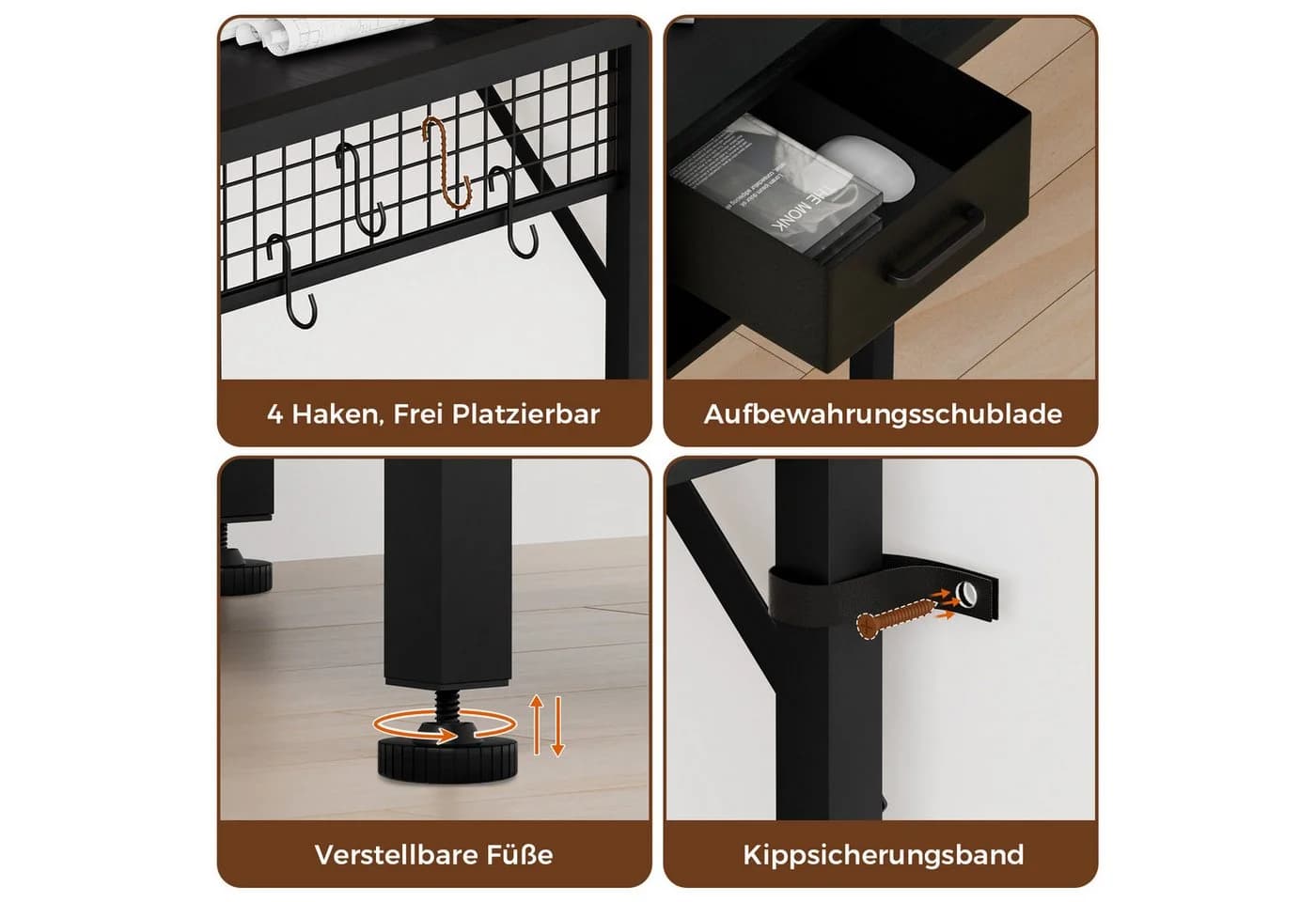 Oak&Tea Schreibtisch mit Monitorständer & Stauraum Braun/Schwarz - Bild 4