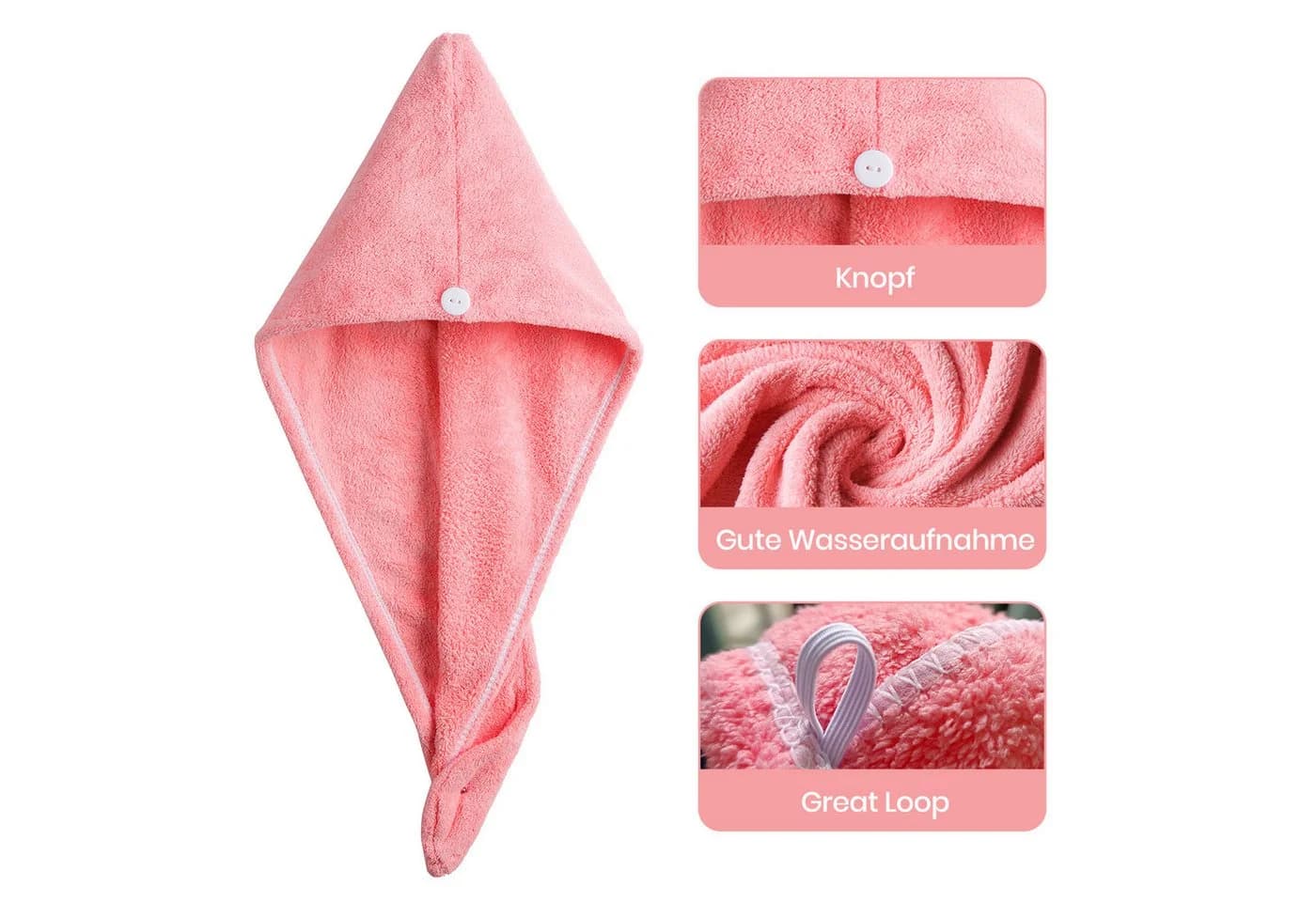 Good Nite Haarturban 3er-Set Blau/Lila/Rosa Mikrofaser - Bild 5