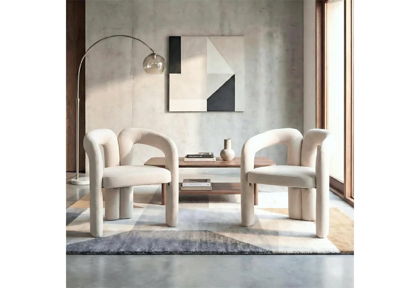 LVHOM Armlehnstuhl M-Form Beige Samt - Bild 2