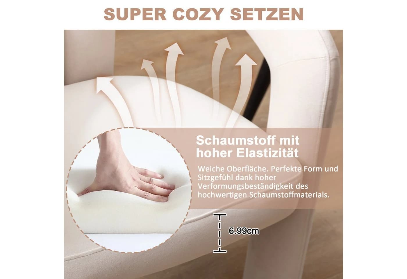 LVHOM Armlehnstuhl M-Form Beige Samt - Bild 5