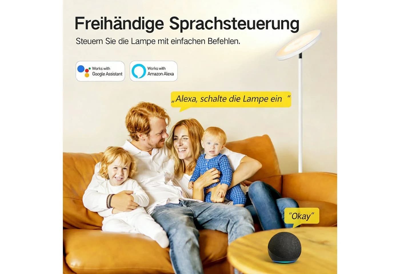 OUTON Stehlampe Uplighter 30W 3000 Lumen Sprachsteuerung Weiß - Bild 4
