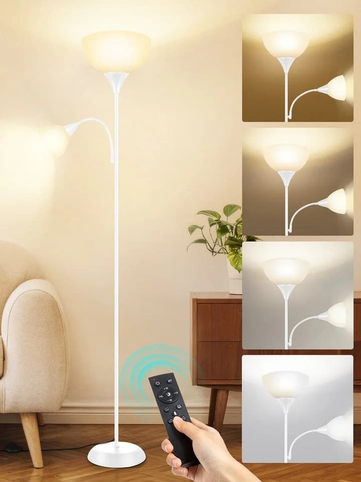 OUTON LED Stehlampe mit Fernbedienung, dimmbar, 2-in-1 Design, weiß