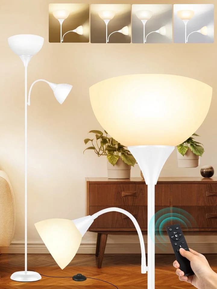 OUTON LED Stehlampe mit Fernbedienung, dimmbar, 2-in-1 Design, weiß - Bild 2