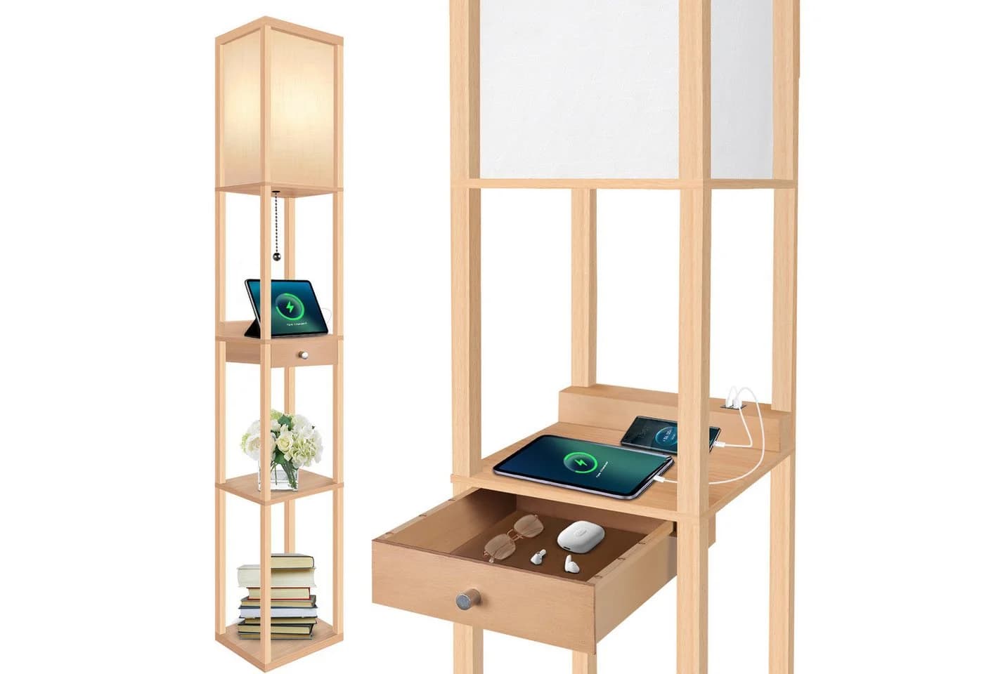 OUTON LED Stehlampe mit USB-C, Schublade & 3-fach dimmbarer LED - Bild 2