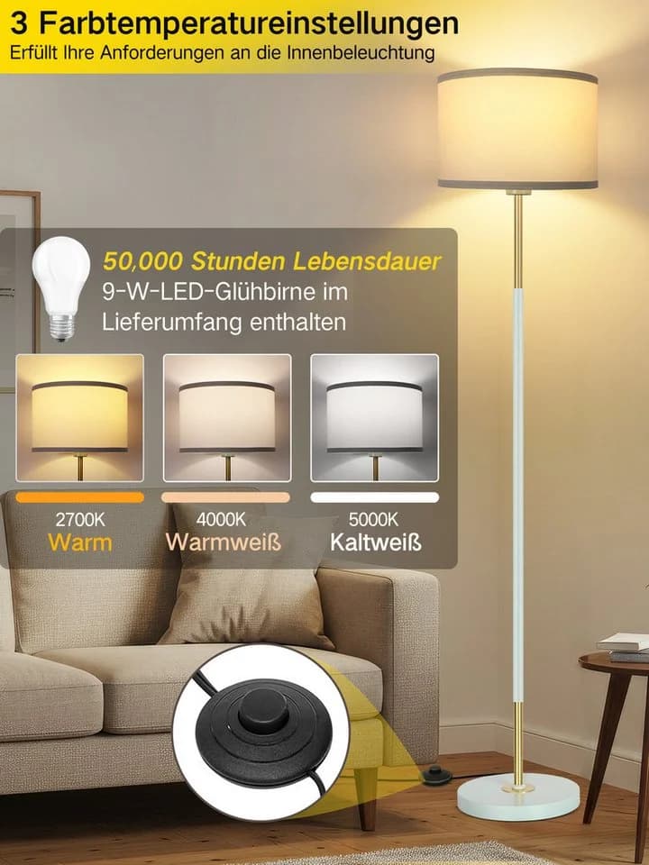 OUTON Design Stehlampe mit Fußschalter und LED - Bild 5