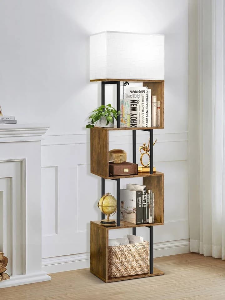 OUTON S-förmige Stehlampe mit Regal, 4 Ebenen, dimmbar, Fernbedienung