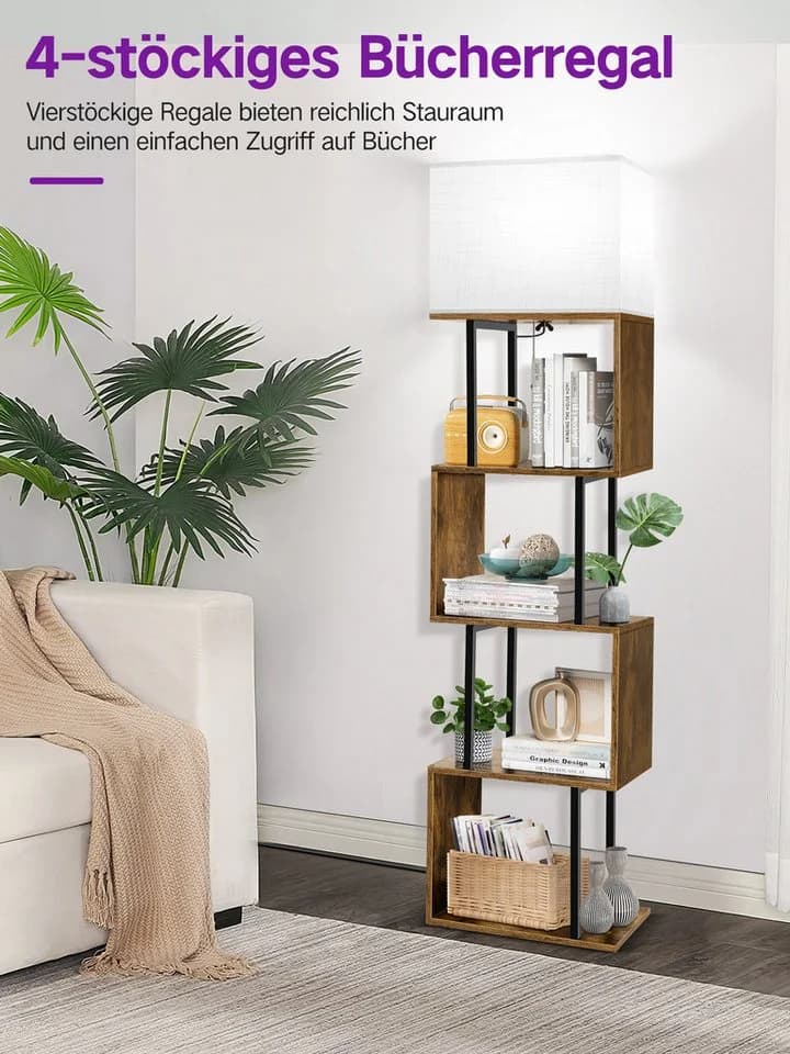 OUTON S-förmige Stehlampe mit Regal, 4 Ebenen, dimmbar, Fernbedienung - Bild 4