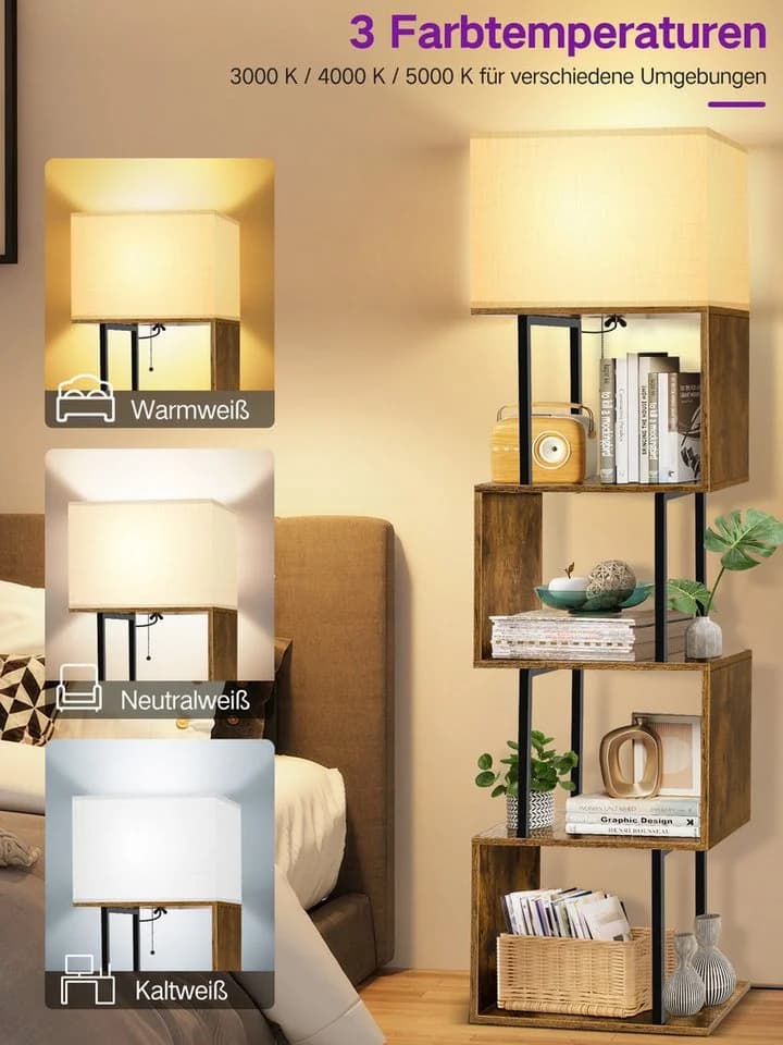 OUTON S-förmige Stehlampe mit Regal, 4 Ebenen, dimmbar, Fernbedienung - Bild 5