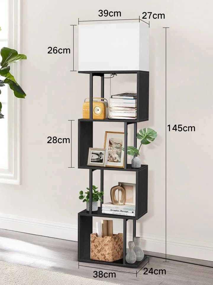 OUTON Stehlampe S-Regal 4 Ebenen mit LED Fernbedienung 3000K-6000K Schwarz/Gelb - Bild 3