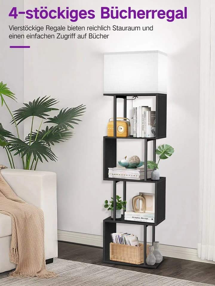 OUTON Stehlampe S-Regal 4 Ebenen mit LED Fernbedienung 3000K-6000K Schwarz/Gelb - Bild 4