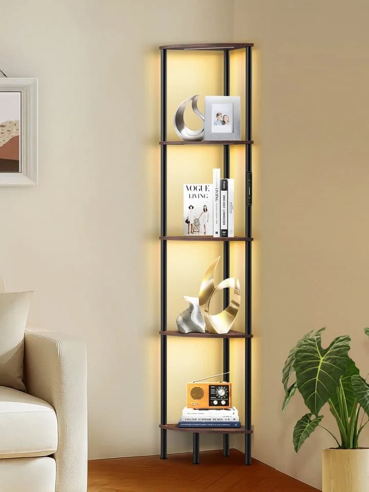 OUTON Stehlampe LED-Bücherregal Vintage 5 Ebenen Dimmbar Gelb/Schwarz