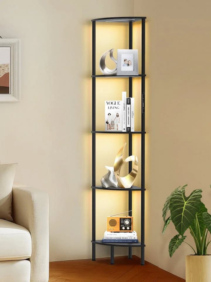 OUTON Stehlampe LED-Bücherregal Vintage 5 Ebenen Dimmbar Schwarz/Gelb