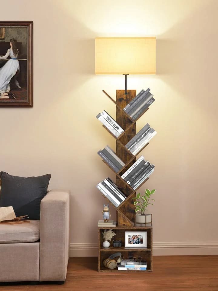 OUTON Bücherregal Baumförmig mit LED, 6+2 Fächer, Vintage