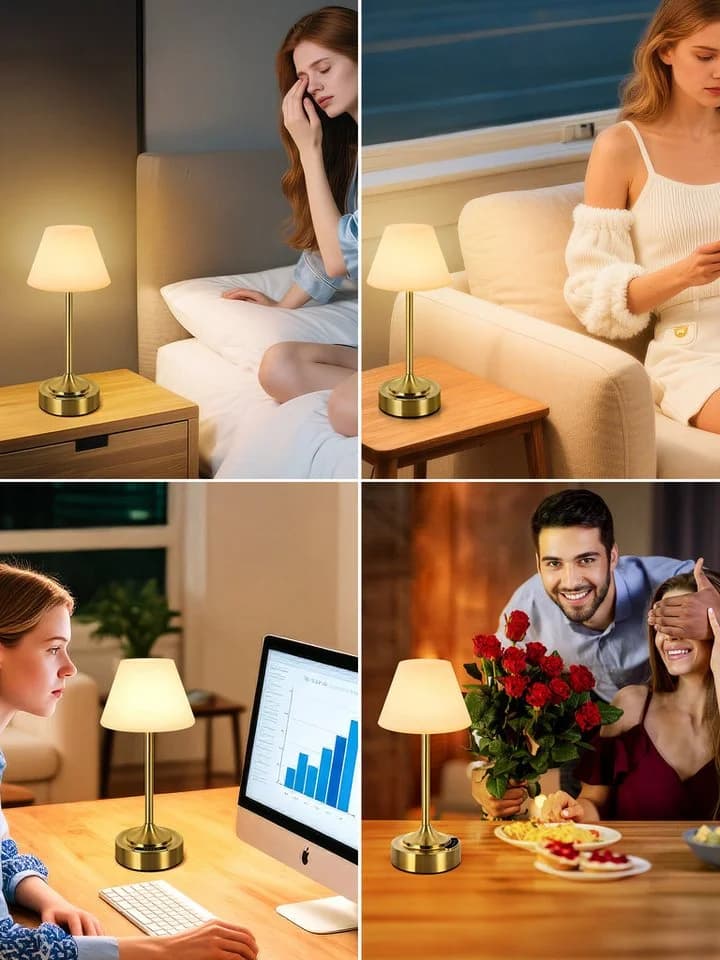 OUTON LED Tischleuchte Kabellos mit Akku & Farbwechsel Gold