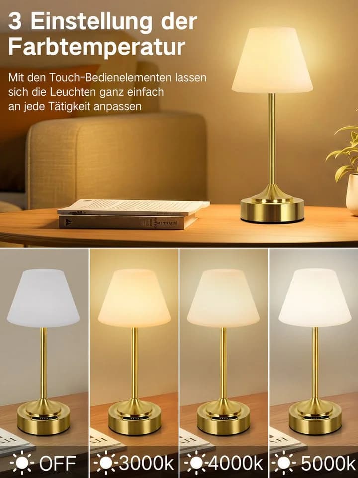 OUTON LED Tischleuchte Kabellos mit Akku & Farbwechsel Gold - Bild 4