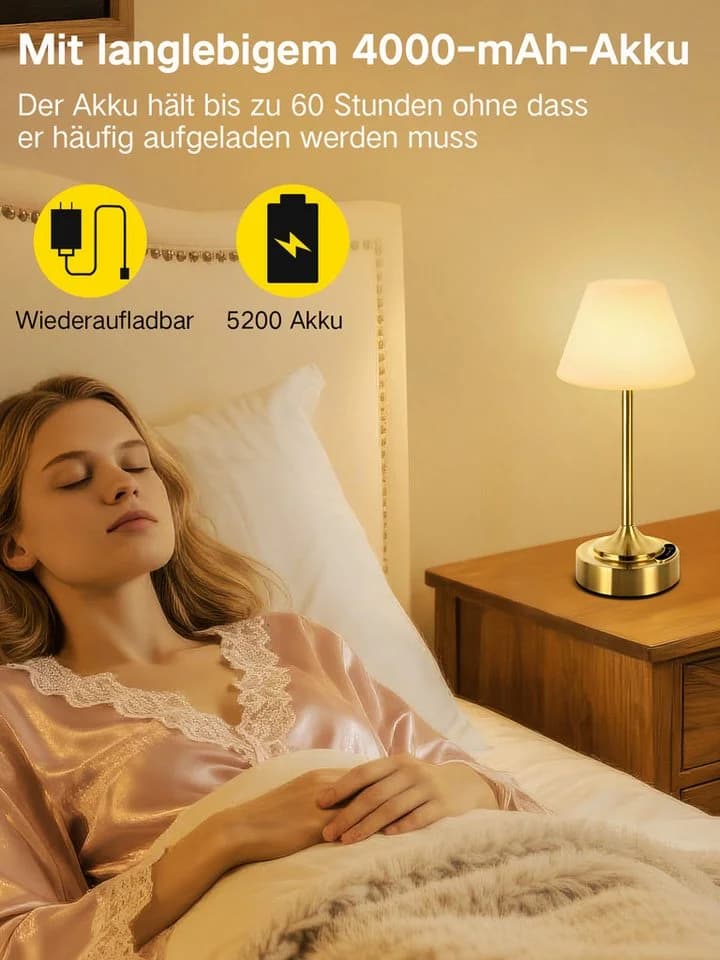OUTON LED Tischleuchte Kabellos mit Akku & Farbwechsel Gold - Bild 5
