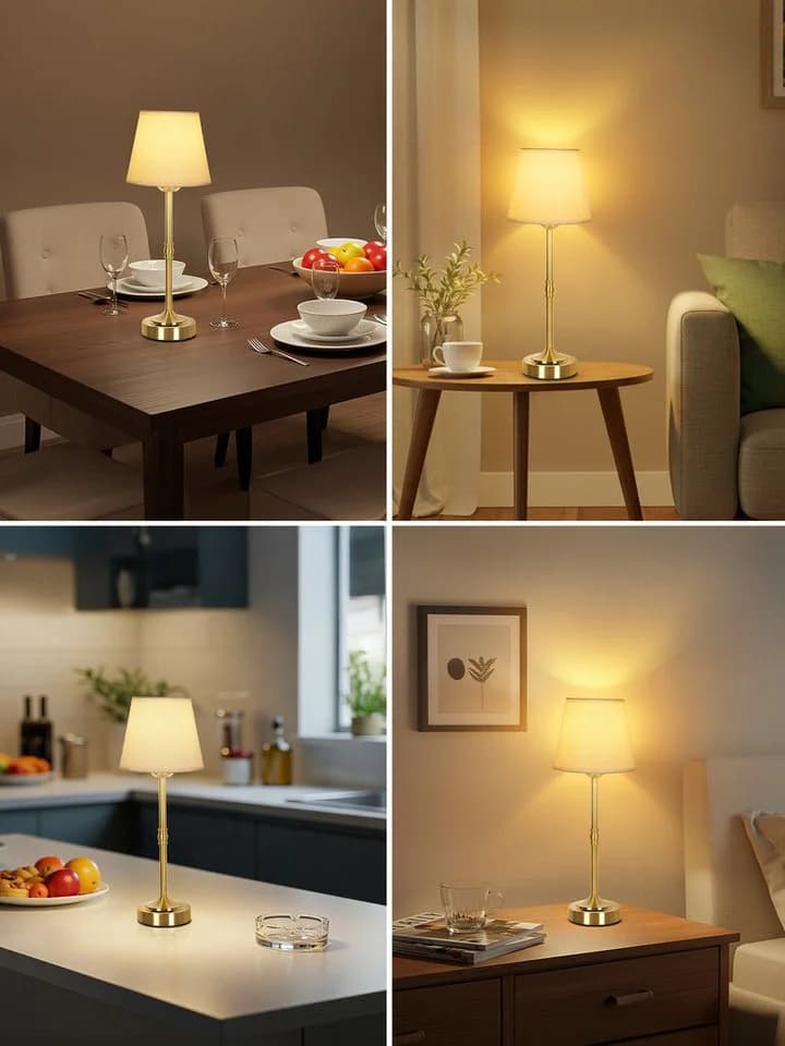OUTON Kabellose Vintage-Tischleuchte Set Gold/Weiß mit Akku & Dimmfunktion
