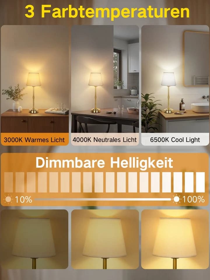 OUTON Kabellose Tischleuchte Gold mit klarem Schirm & Akku - Bild 4