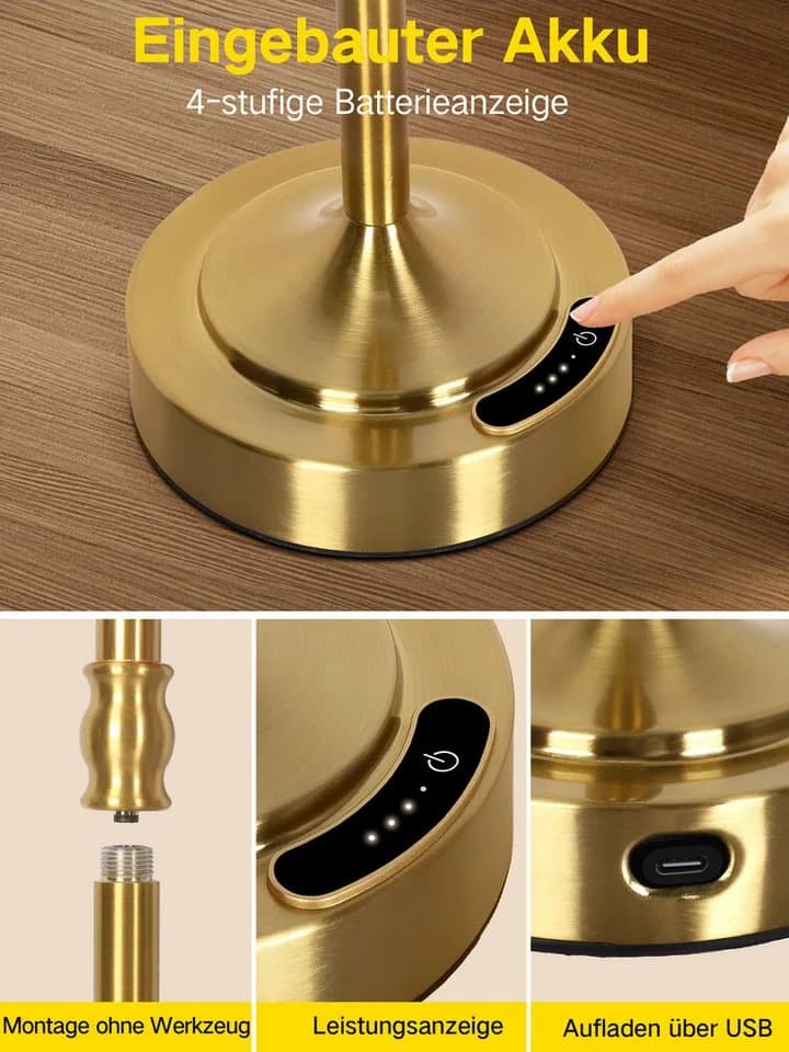 OUTON Kabellose Tischleuchte Gold mit klarem Schirm & Akku - Bild 5
