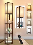 OUTON LED Stehlampe Regal mit Fernbedienung, USB-Anschlüssen und Timer, Braun Bild 2